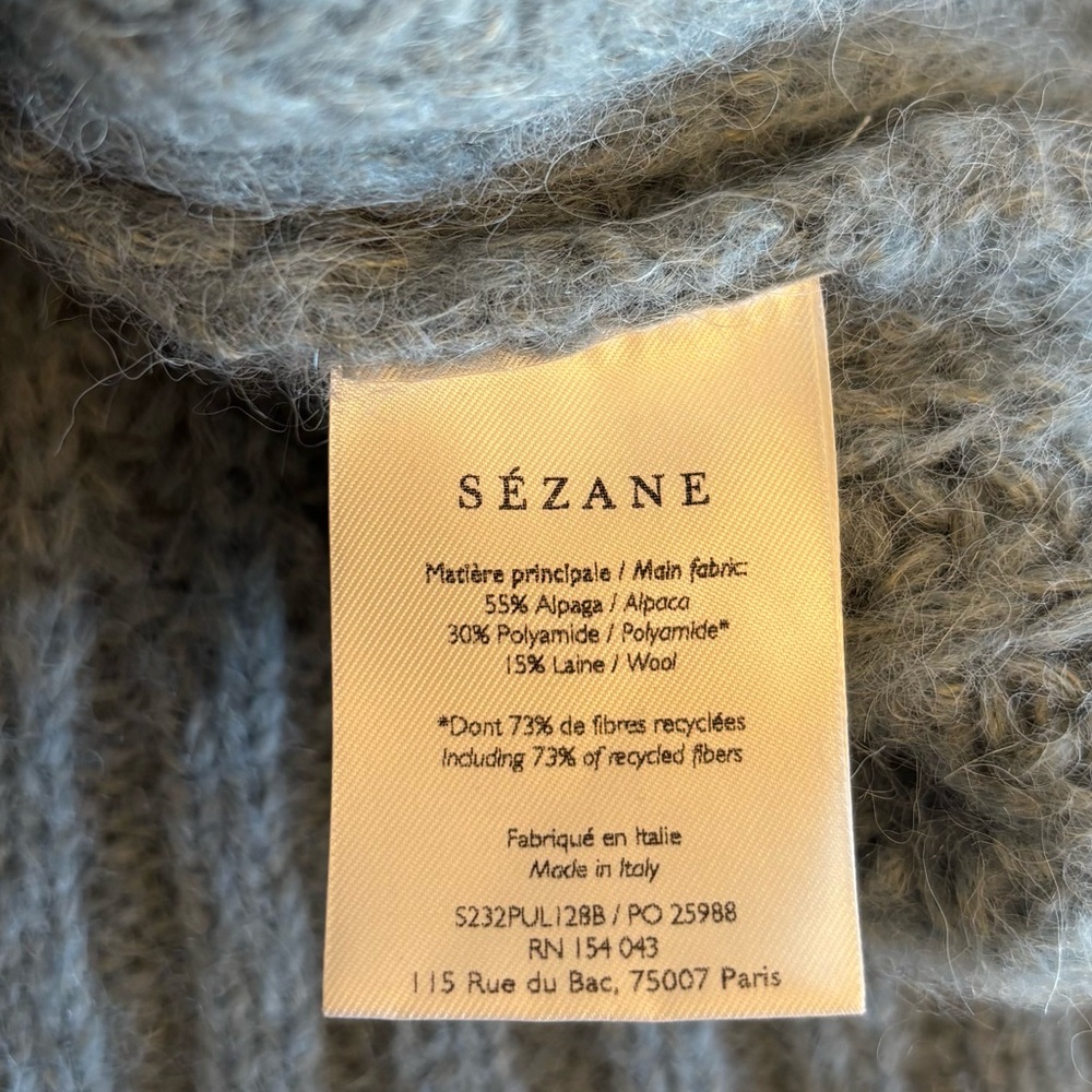 Sezane Josepha Sweater Wool Alpaca Mock Neck Chunky Knit Ribbed Frosted Blue XS - Picture 11 of 13